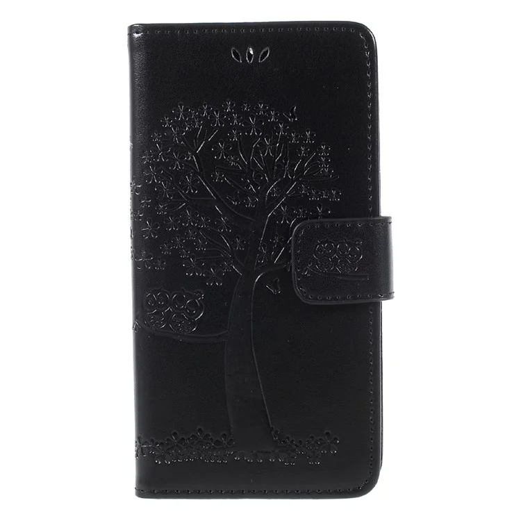 Imprint Tree Owl Magnetic Wallet PU Leather Stand Case for Motorola Moto G5S - Black