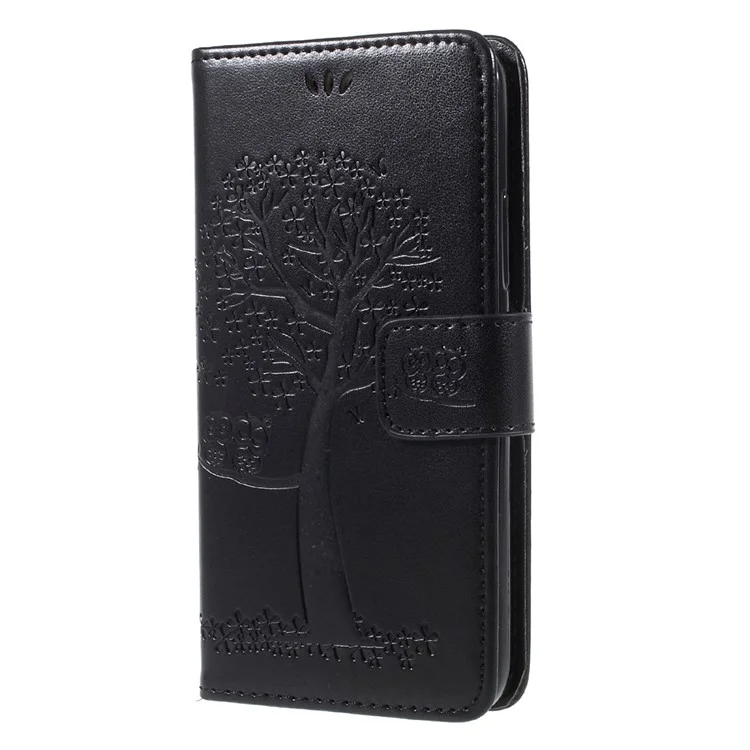 Imprint Tree Owl Magnetic Wallet PU Leather Stand Case for Motorola Moto G5S - Black