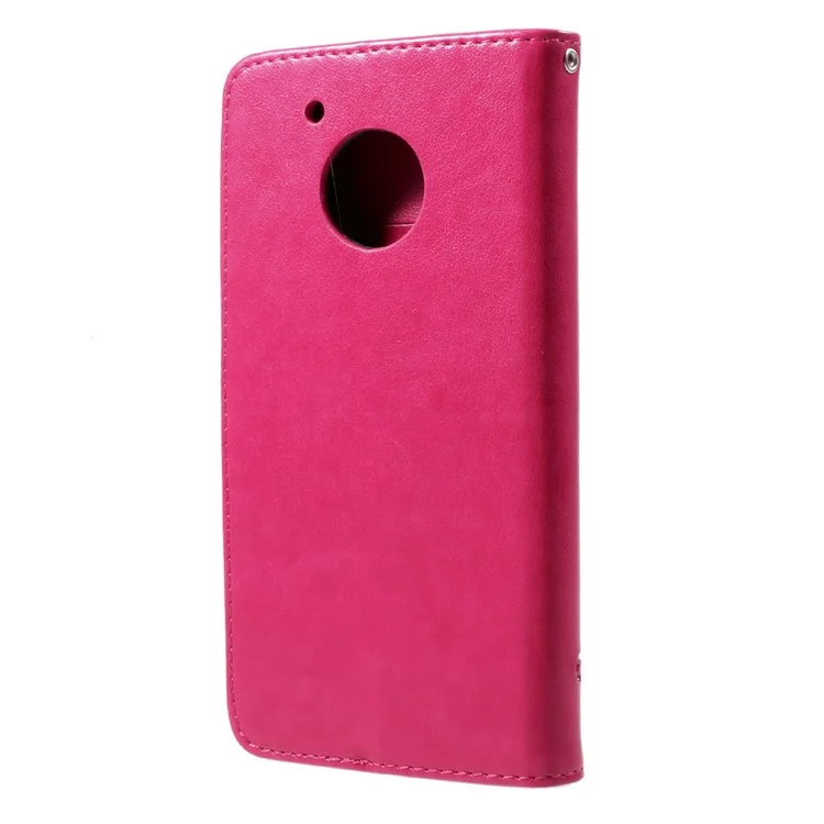 Imprint Butterfly Flowers Magnetic Wallet Leather Stand Cover for Motorola Moto G5 - Rose