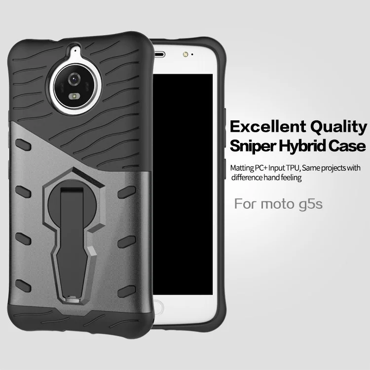 Soft TPU + Plastic Detachable Phone Casing with 360-degree Rotary Kickstand for Motorola Moto G5S - Black