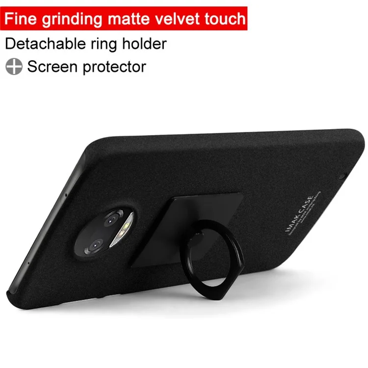 IMAK Cowboy Shell Matte Hard Back Case with Ring Stand + Screen Film for Motorola Moto Z2 Force - Black