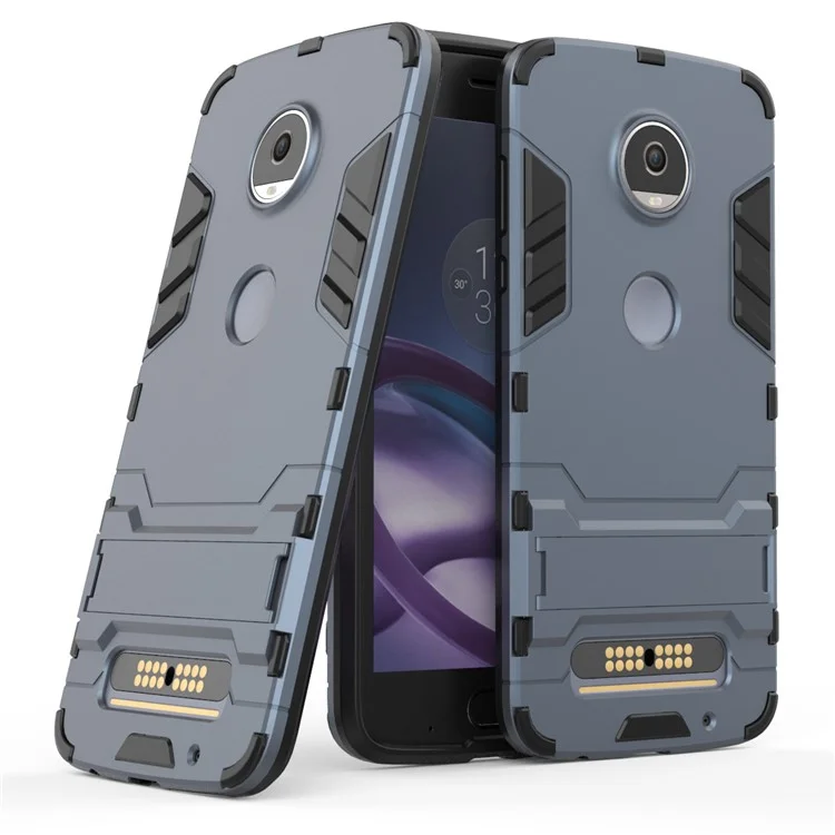 For Motorola Moto Z2 Play Cool Guard Plastic TPU Hybrid Case with Kickstand - Dark Blue