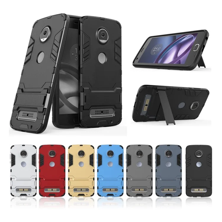 For Motorola Moto Z2 Play Cool Guard Plastic TPU Hybrid Case with Kickstand - Dark Blue