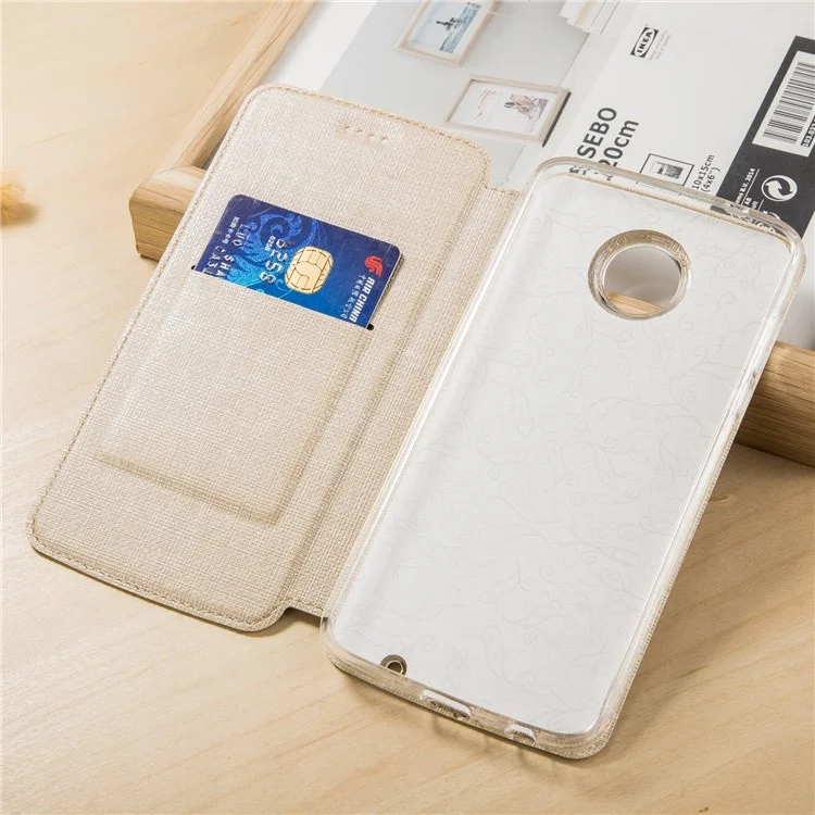 VILI DMX for Motorola Moto Z2 Play Style Cross Texture Card Holder Leather Case - Gold