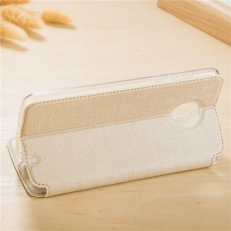 VILI DMX for Motorola Moto Z2 Play Style Cross Texture Card Holder Leather Case - Gold