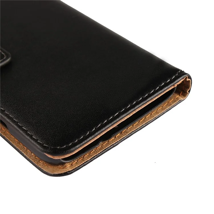 Genuine Split Leather Wallet Stand Phone Case for Motorola Moto G5S - Black