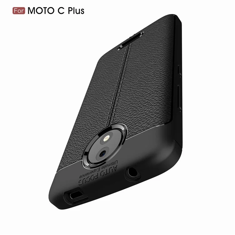 For Motorola Moto C Plus Litchi Grain Soft TPU Case Cover - Black