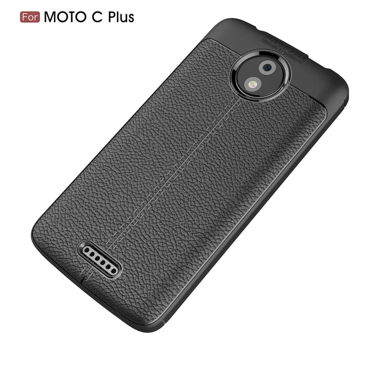 For Motorola Moto C Plus Litchi Grain Soft TPU Case Cover - Black