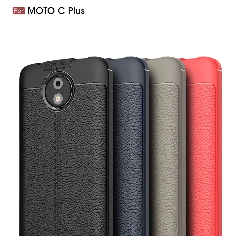 For Motorola Moto C Plus Litchi Grain Soft TPU Case Cover - Black