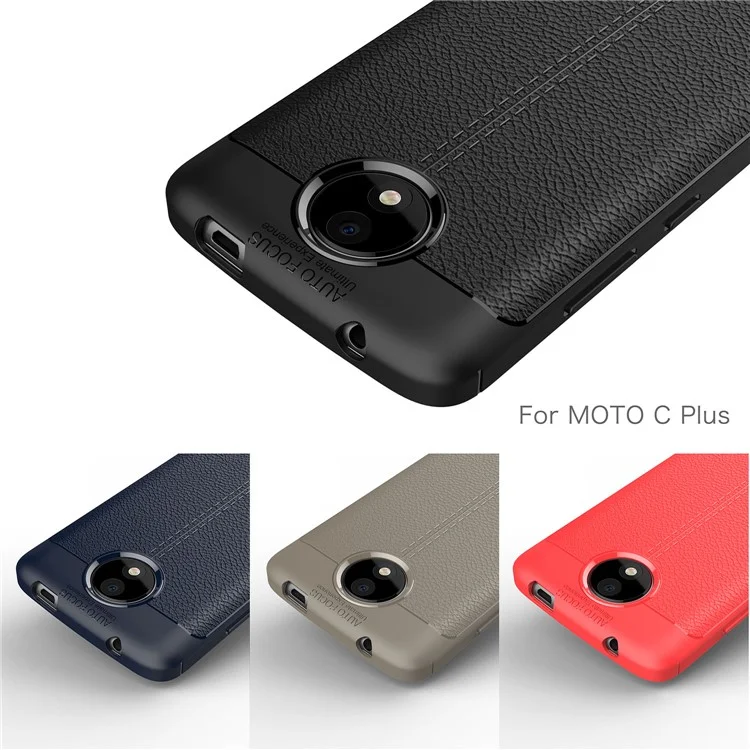 For Motorola Moto C Plus Litchi Grain Soft TPU Case Cover - Black