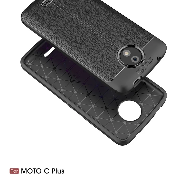 For Motorola Moto C Plus Litchi Grain Soft TPU Case Cover - Black