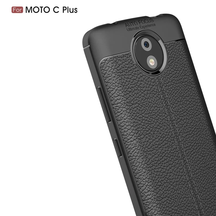 For Motorola Moto C Plus Litchi Grain Soft TPU Case Cover - Black
