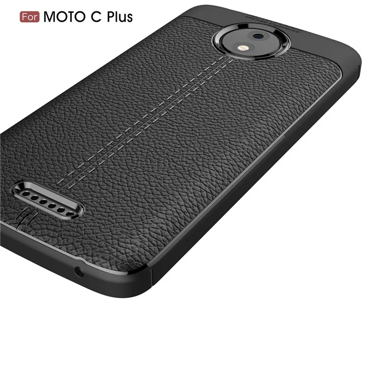 For Motorola Moto C Plus Litchi Grain Soft TPU Case Cover - Black