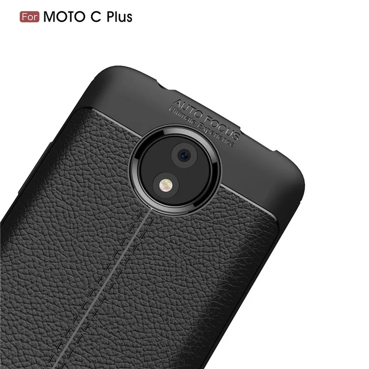 For Motorola Moto C Plus Litchi Grain Soft TPU Case Cover - Black