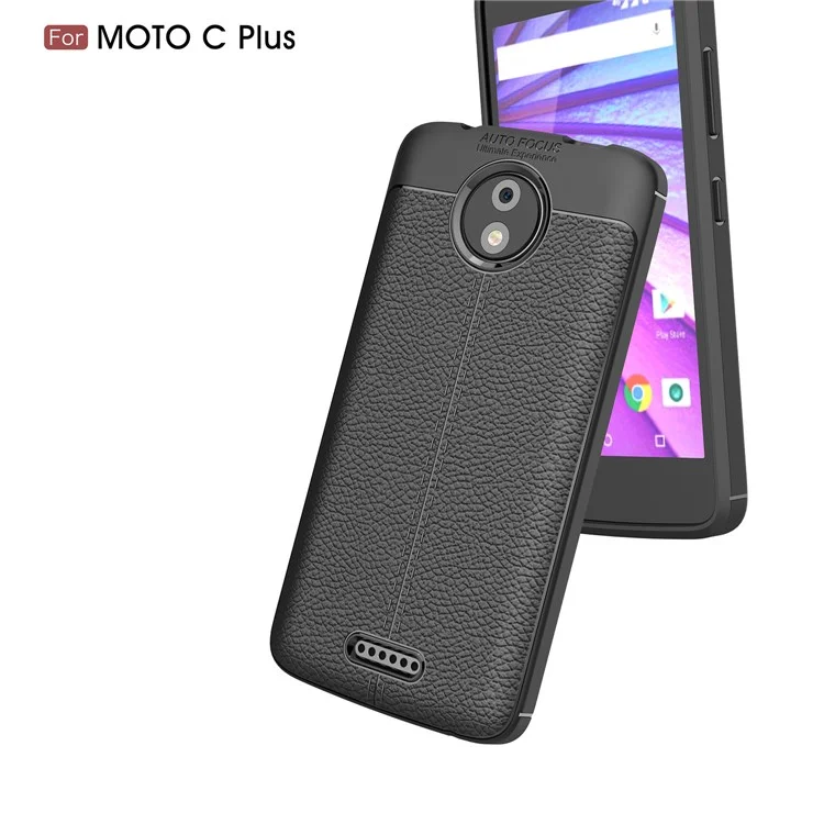 For Motorola Moto C Plus Litchi Grain Soft TPU Case Cover - Black
