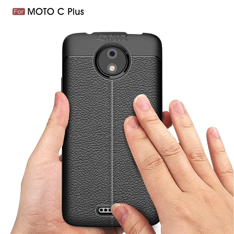 For Motorola Moto C Plus Litchi Grain Soft TPU Case Cover - Black