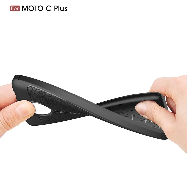 For Motorola Moto C Plus Litchi Grain Soft TPU Case Cover - Black