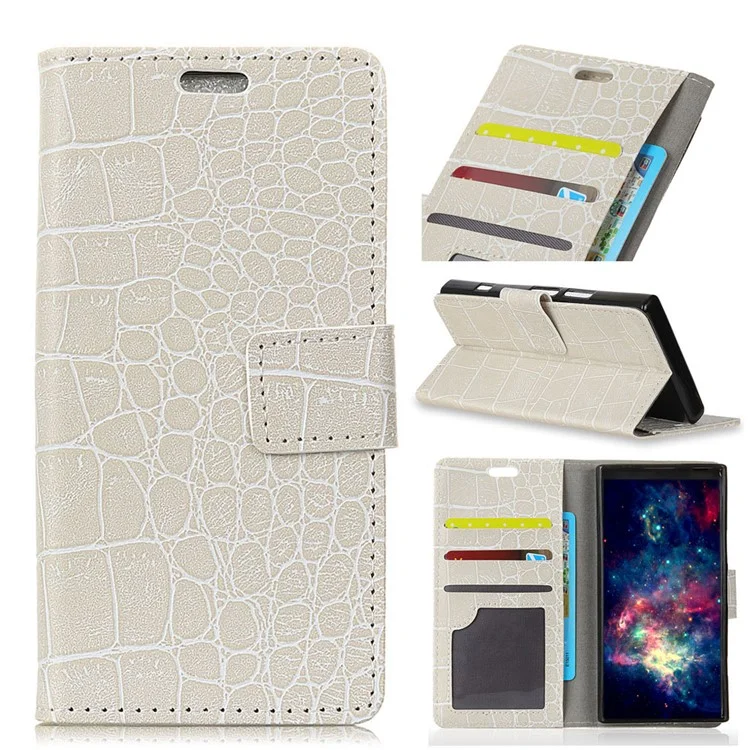 Crocodile Texture PU Leather Magnetic Stand Wallet Phone Cover for Motorola Moto X4 - White