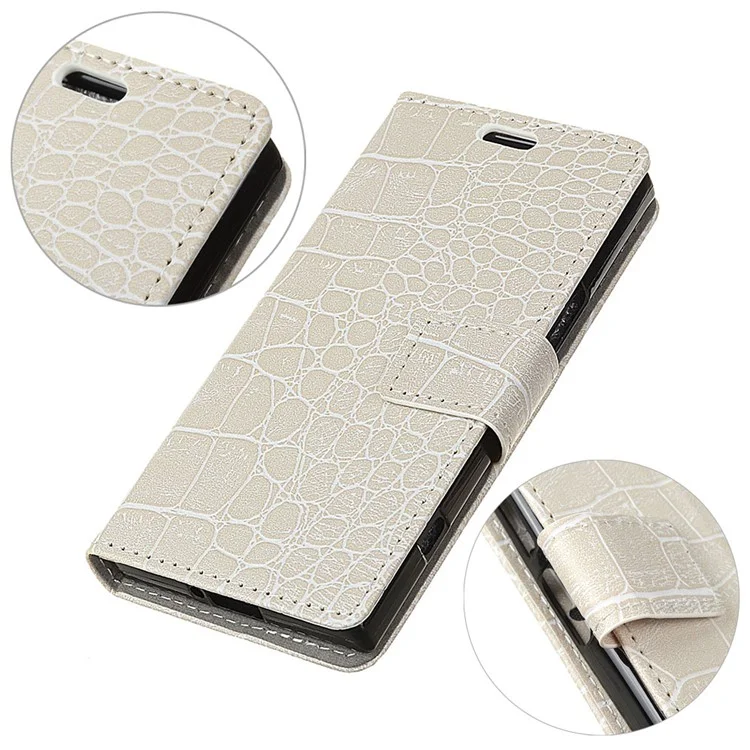 Crocodile Texture PU Leather Magnetic Stand Wallet Phone Cover for Motorola Moto X4 - White