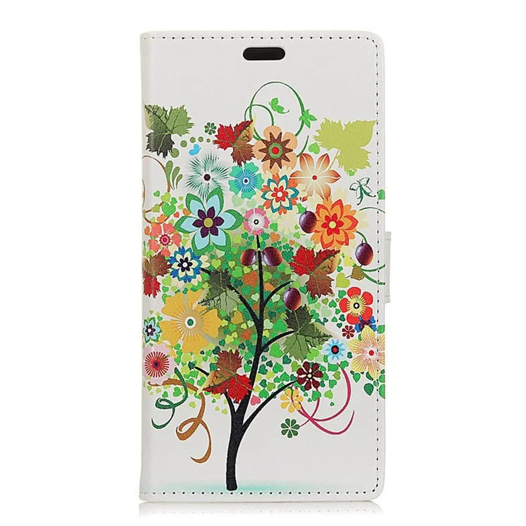 Patterned Leather Wallet Stand Mobile Cover for Motorola Moto X4 - Tree with Colorful Leaves and Fruits