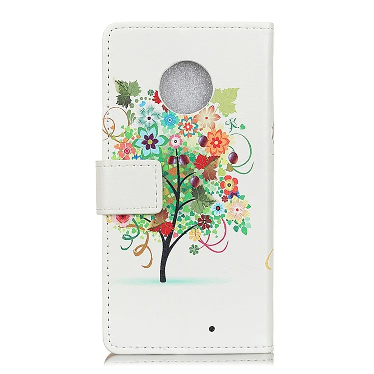 Patterned Leather Wallet Stand Mobile Cover for Motorola Moto X4 - Tree with Colorful Leaves and Fruits