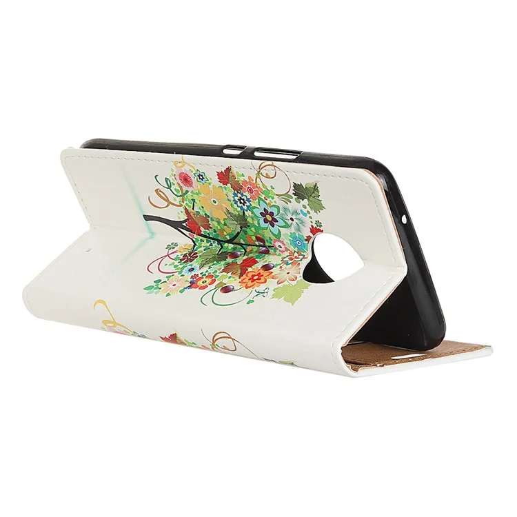 Patterned Leather Wallet Stand Mobile Cover for Motorola Moto X4 - Tree with Colorful Leaves and Fruits