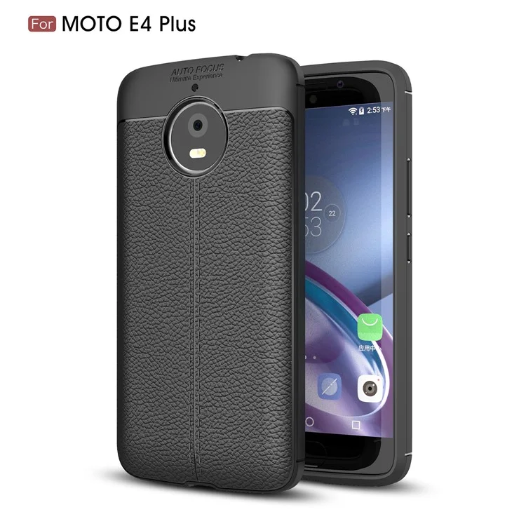 Litchi Skin PU Leather Coated TPU Back Case for Motorola Moto E4 Plus - Black
