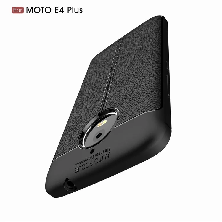 Litchi Skin PU Leather Coated TPU Back Case for Motorola Moto E4 Plus - Black