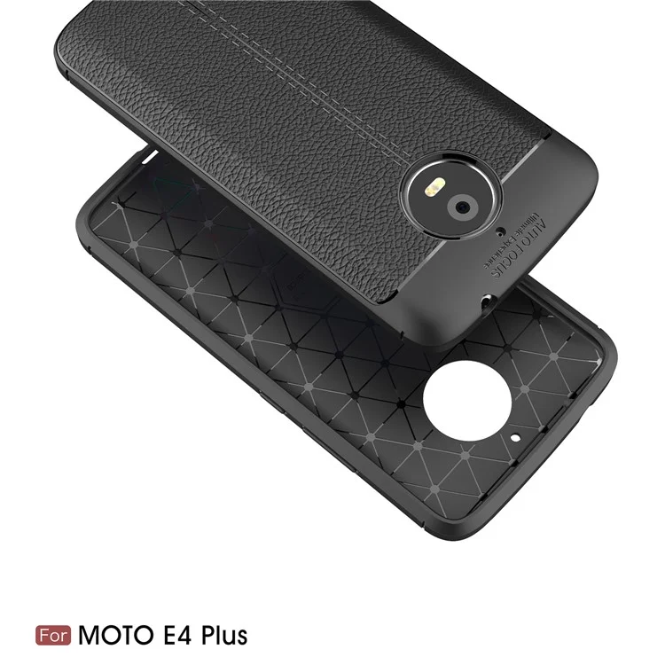 Litchi Skin PU Leather Coated TPU Back Case for Motorola Moto E4 Plus - Black