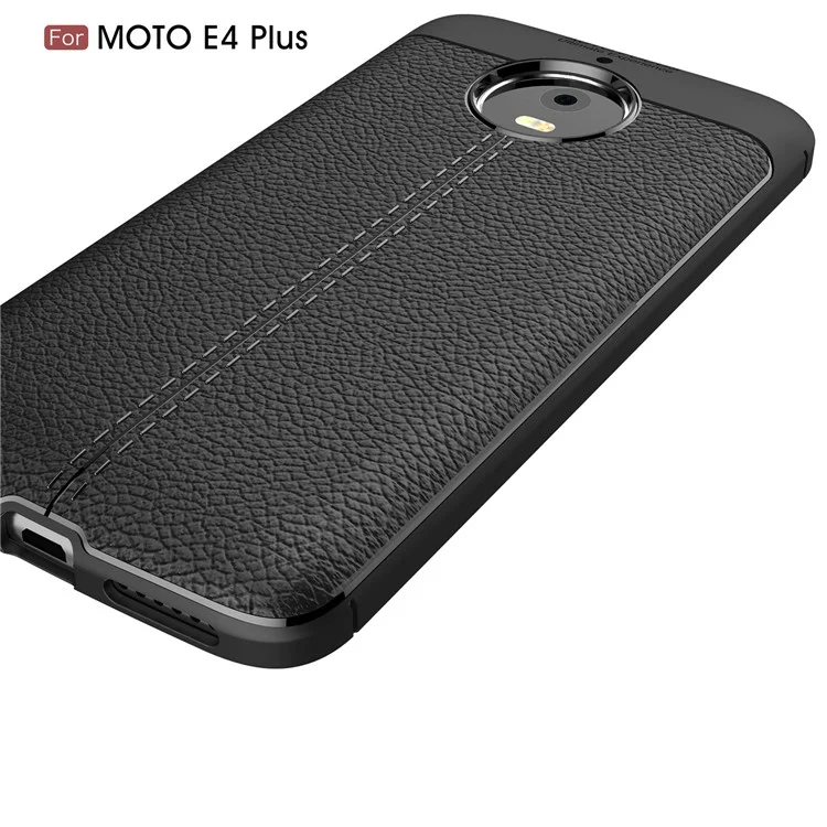 Litchi Skin PU Leather Coated TPU Back Case for Motorola Moto E4 Plus - Black