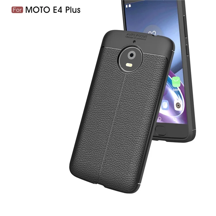 Litchi Skin PU Leather Coated TPU Back Case for Motorola Moto E4 Plus - Black