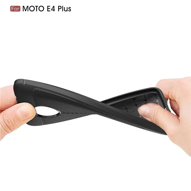 Litchi Skin PU Leather Coated TPU Back Case for Motorola Moto E4 Plus - Black