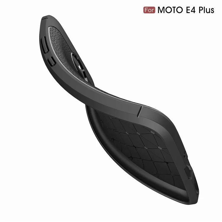 Litchi Skin PU Leather Coated TPU Back Case for Motorola Moto E4 Plus - Black