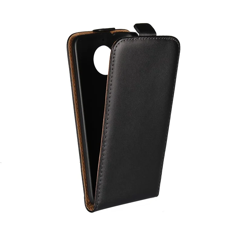 For Motorola Moto G5S Plus Vertical Flip Genuine Split Leather Case - Black