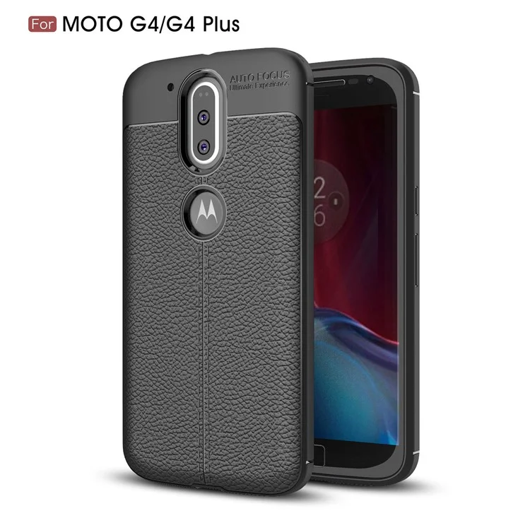 Litchi Texture PU leather Coated TPU Phone Case for Motorola Moto G4 / G4 Plus - Black