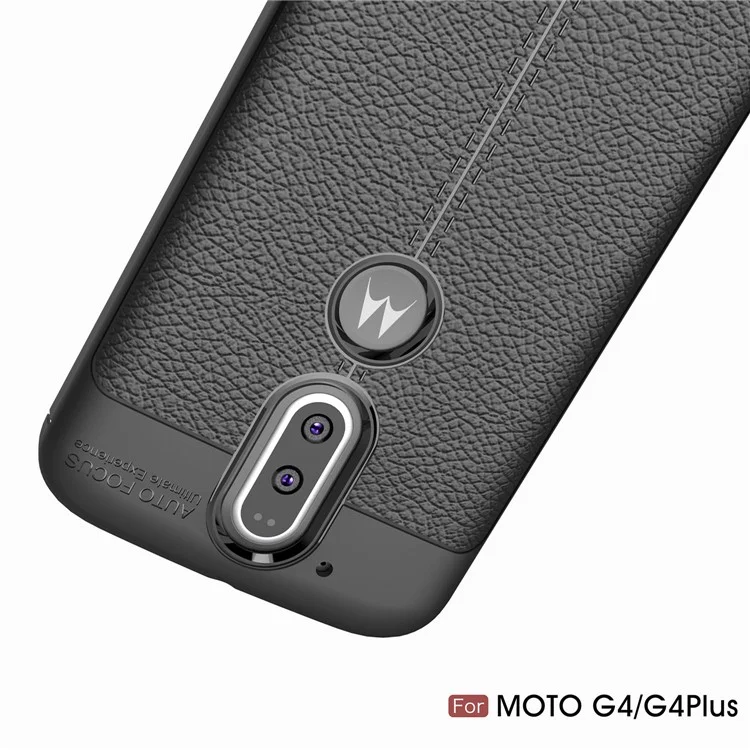 Litchi Texture PU leather Coated TPU Phone Case for Motorola Moto G4 / G4 Plus - Black
