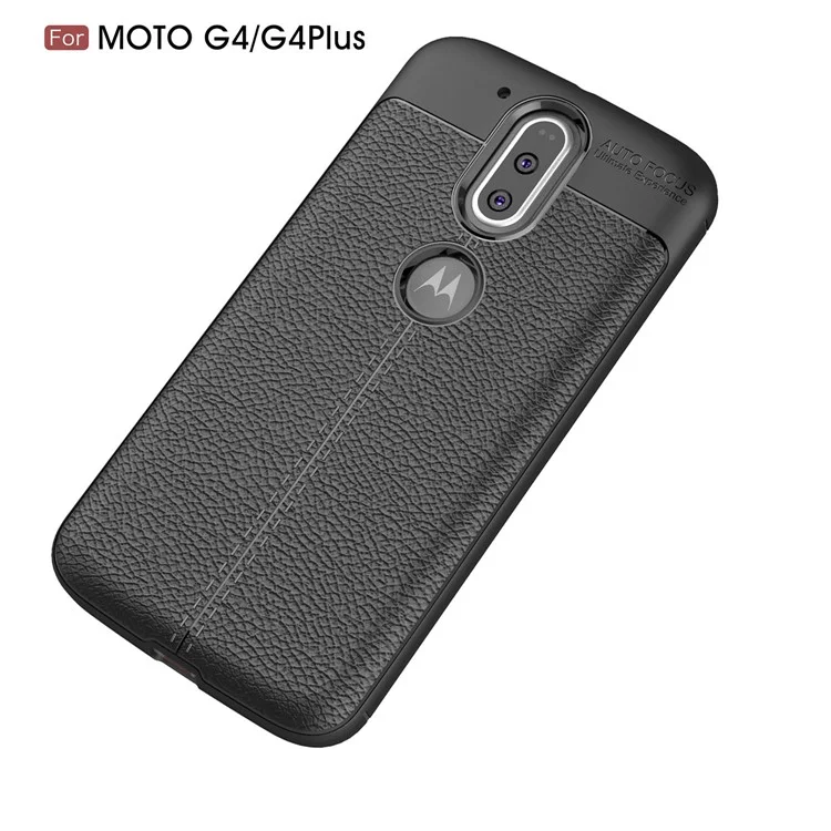 Litchi Texture PU leather Coated TPU Phone Case for Motorola Moto G4 / G4 Plus - Black
