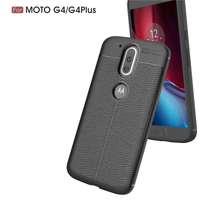 Litchi Texture PU leather Coated TPU Phone Case for Motorola Moto G4 / G4 Plus - Black