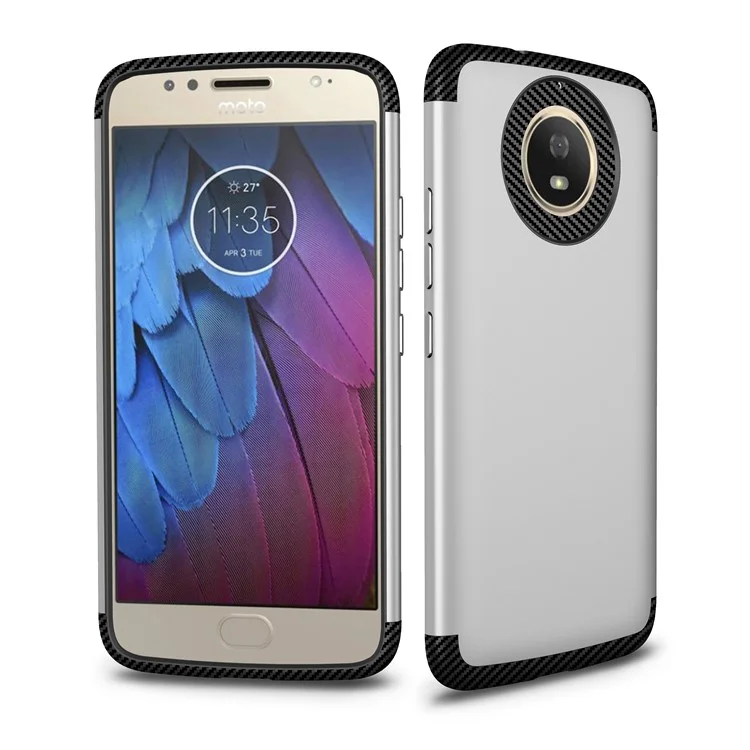 Carbon Fiber Texture Matte PC + TPU Hybrid Mobile Phone Cover for Motorola Moto G5S - Silver
