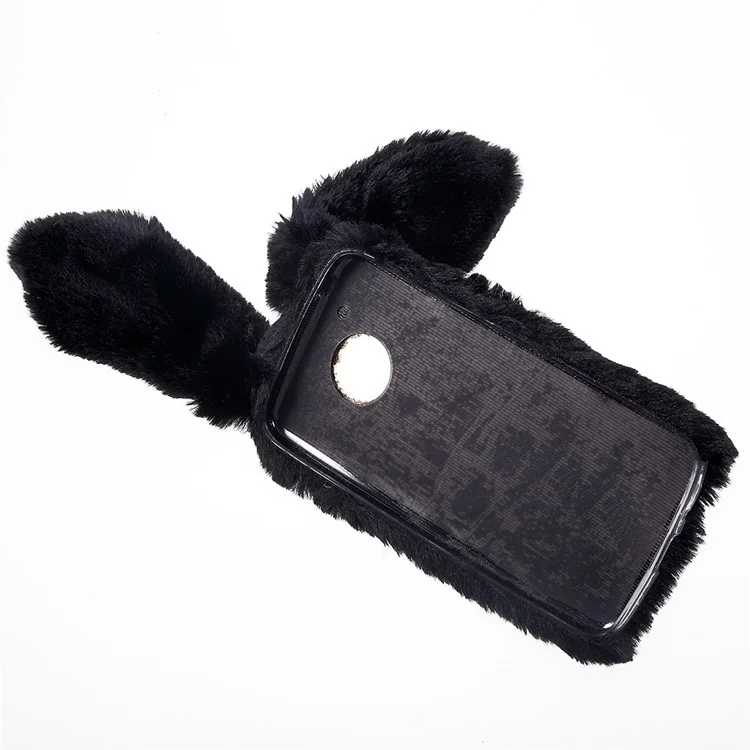 Rabbit Shape Fluffy Fur Coated Rhinestone TPU Gel Case for Motorola Moto E4 Plus (US Version) - Black