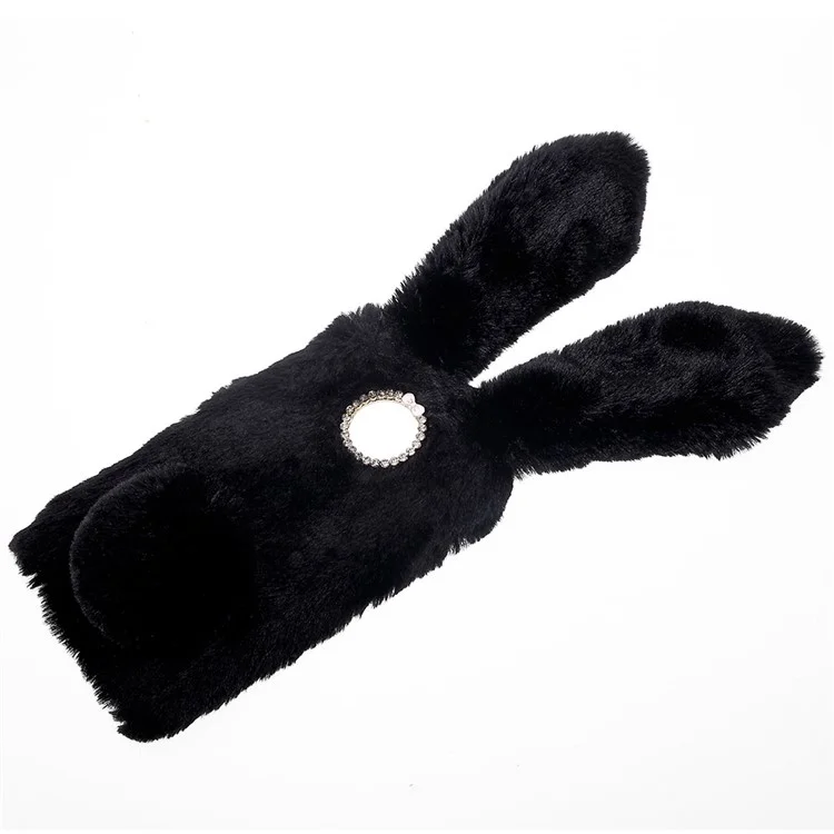 Rabbit Shape Fluffy Fur Coated Rhinestone TPU Gel Case for Motorola Moto E4 Plus (US Version) - Black