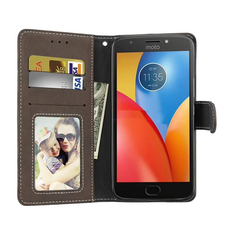 Matte Surface Leather Card Card Holder Mobile Phone Cover Shell for Motorola Moto G5S Plus - Brown