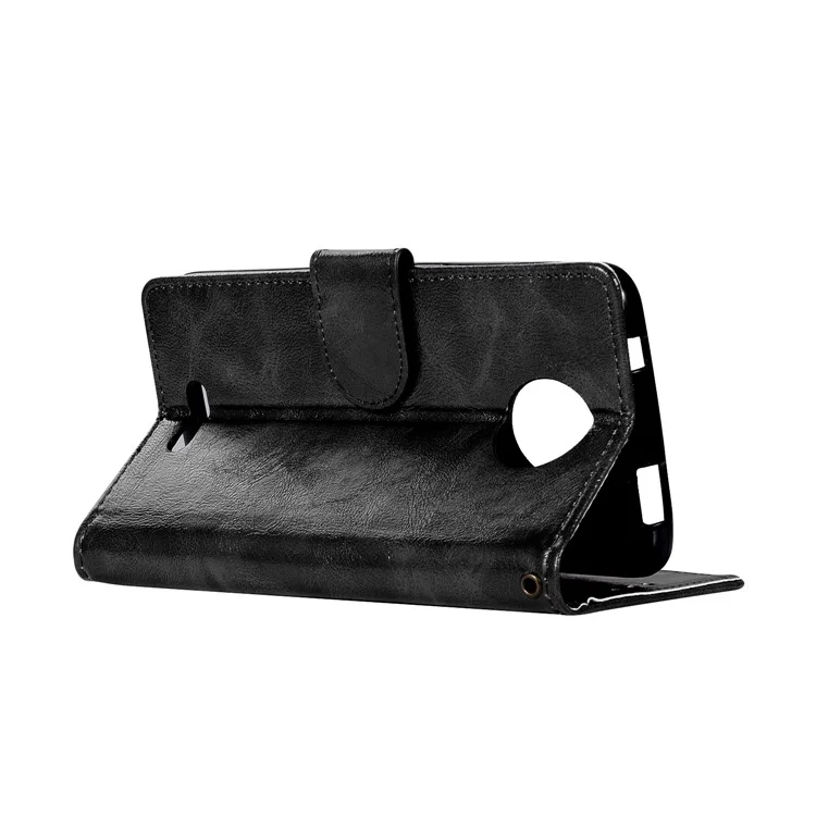 Premium Vintage Leather Wallet Case for Motorola Moto C Plus - Black