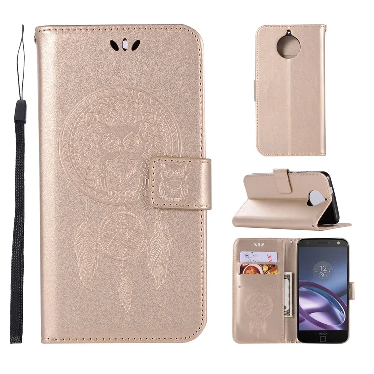 Imprint Owl Dream Catcher Pattern Wallet Leather Stand Phone Case for Motorola Moto G5S - Gold