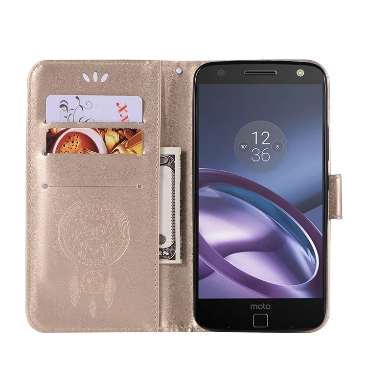 Imprint Owl Dream Catcher Pattern Wallet Leather Stand Phone Case for Motorola Moto G5S - Gold