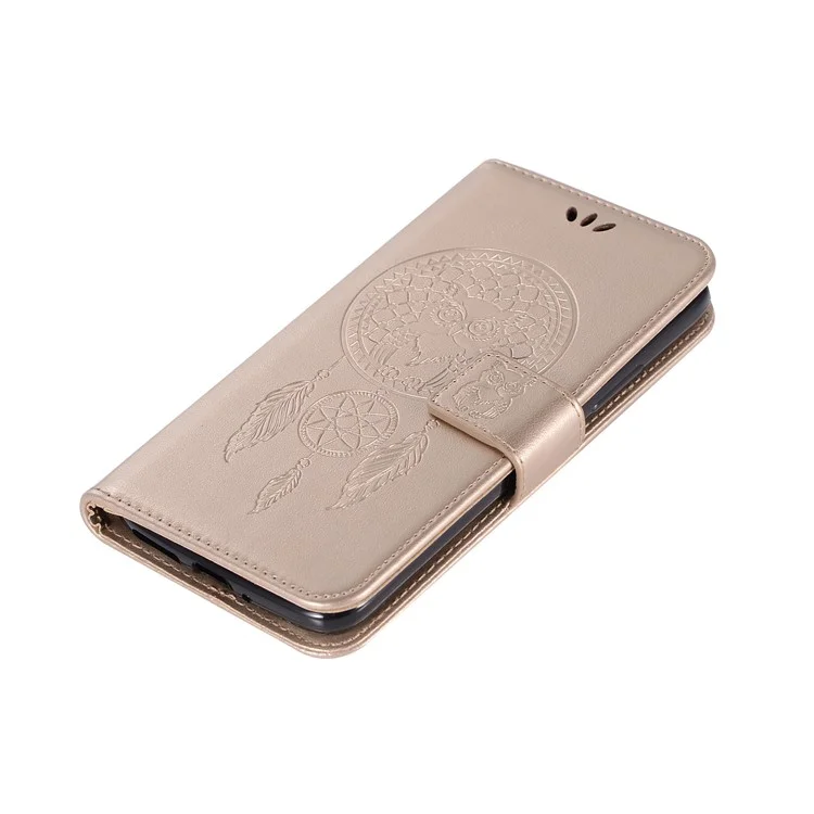 Imprint Owl Dream Catcher Pattern Wallet Leather Stand Phone Case for Motorola Moto G5S - Gold