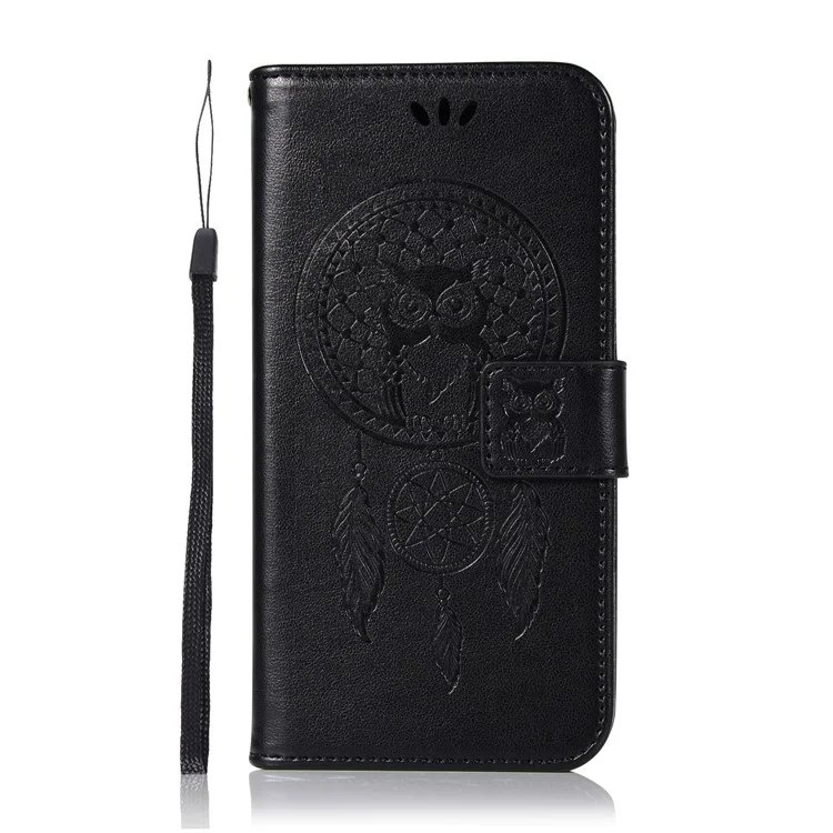 Imprinted Dream Catcher Owl Leather Wallet Case for Motorola Moto C Plus - Black