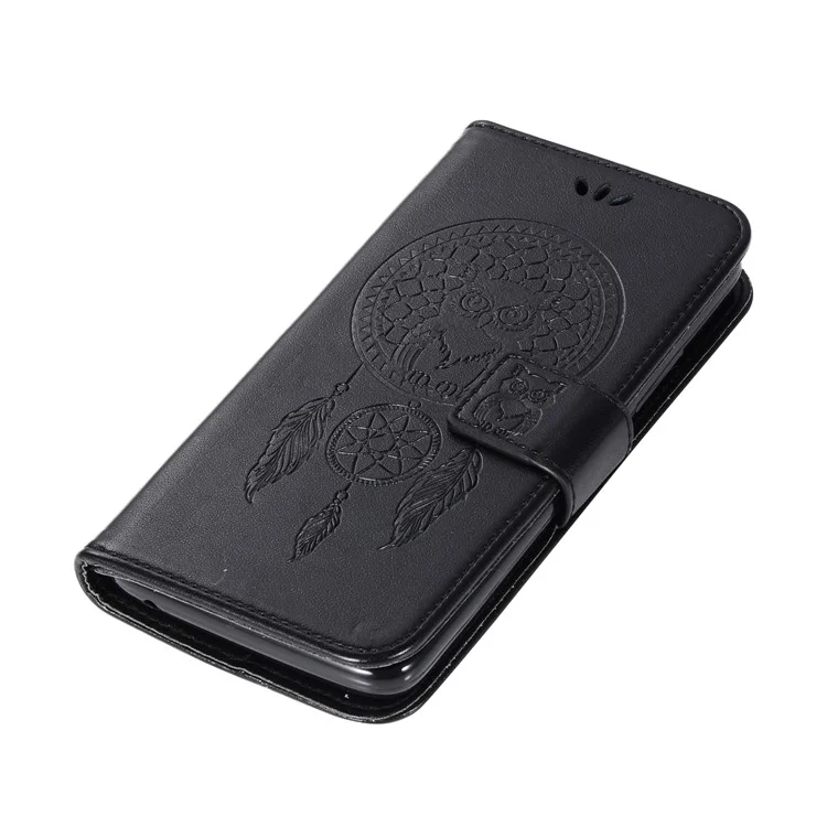 Imprinted Dream Catcher Owl Leather Wallet Case for Motorola Moto C Plus - Black