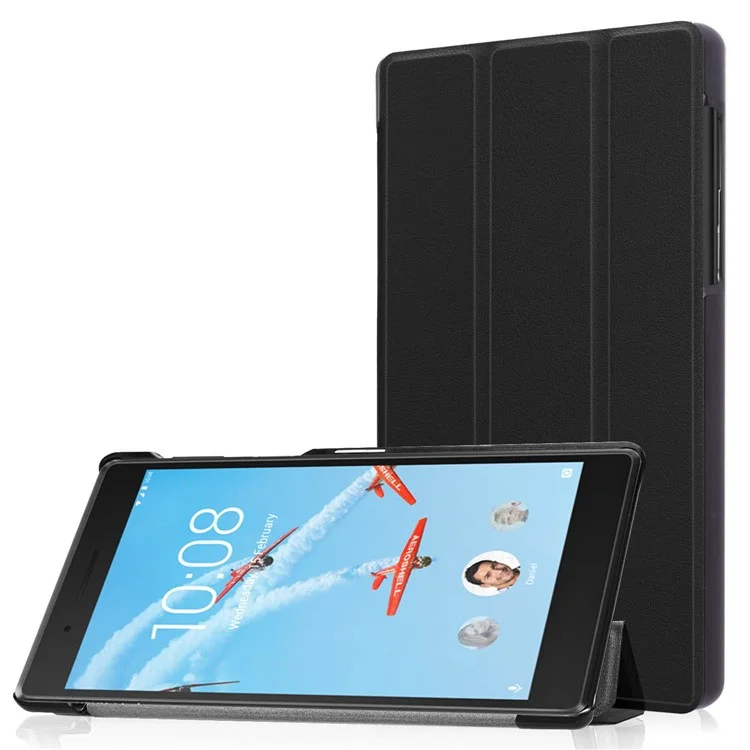 Tri-fold Stand PU Leather Protective Case for Lenovo Tab 7.0 - Black