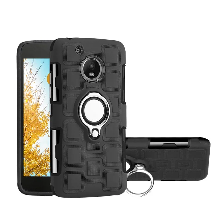 Geometric Pattern Magnetic Car Mount Ring Holder Kickstand TPU PC Combo Phone Casing for Motorola Moto G5 - Black